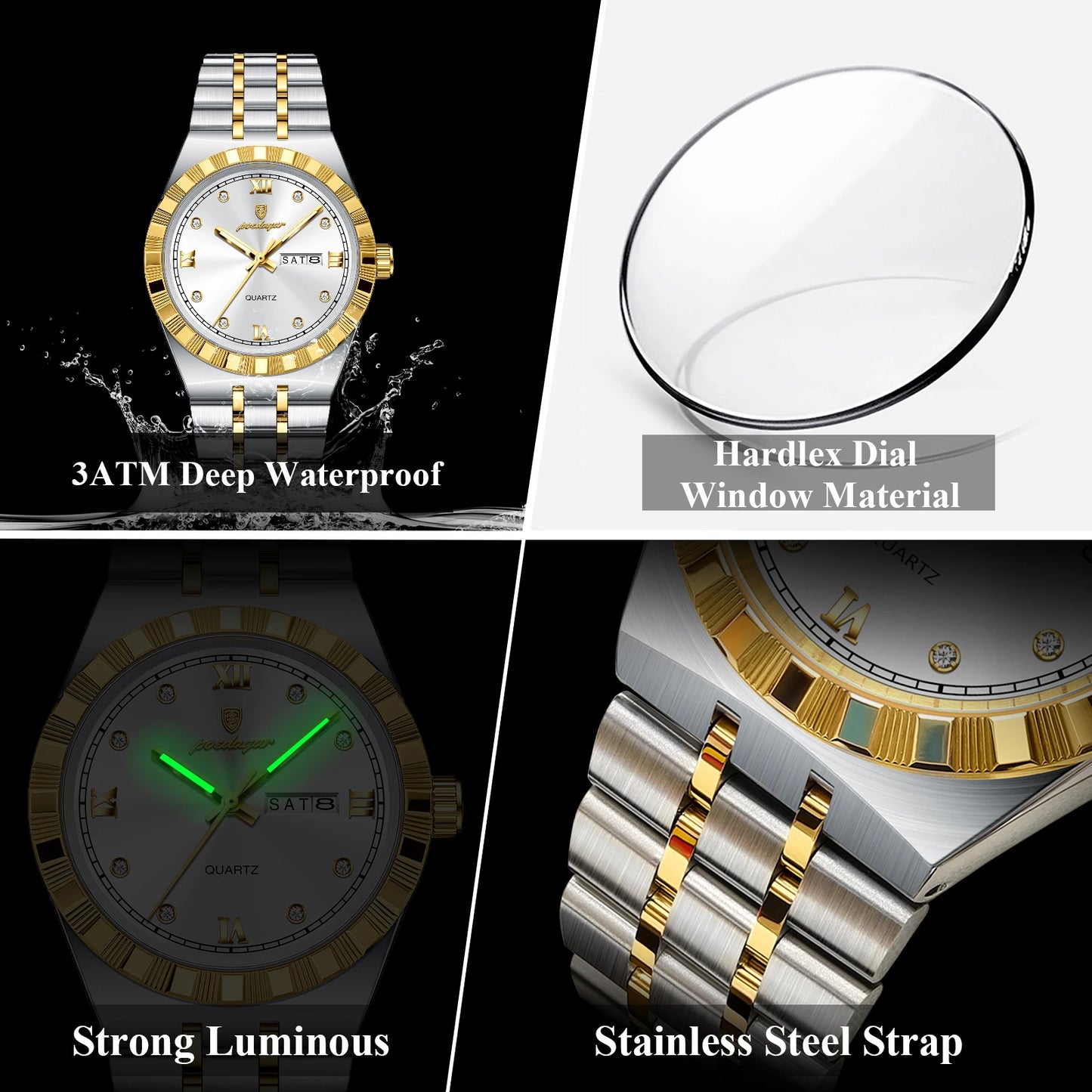 POEDAGAR luxe affaires homme montre étanche lumineux semaine Date montre pour homme en acier inoxydable à la mode montres à Quartz pour hommes