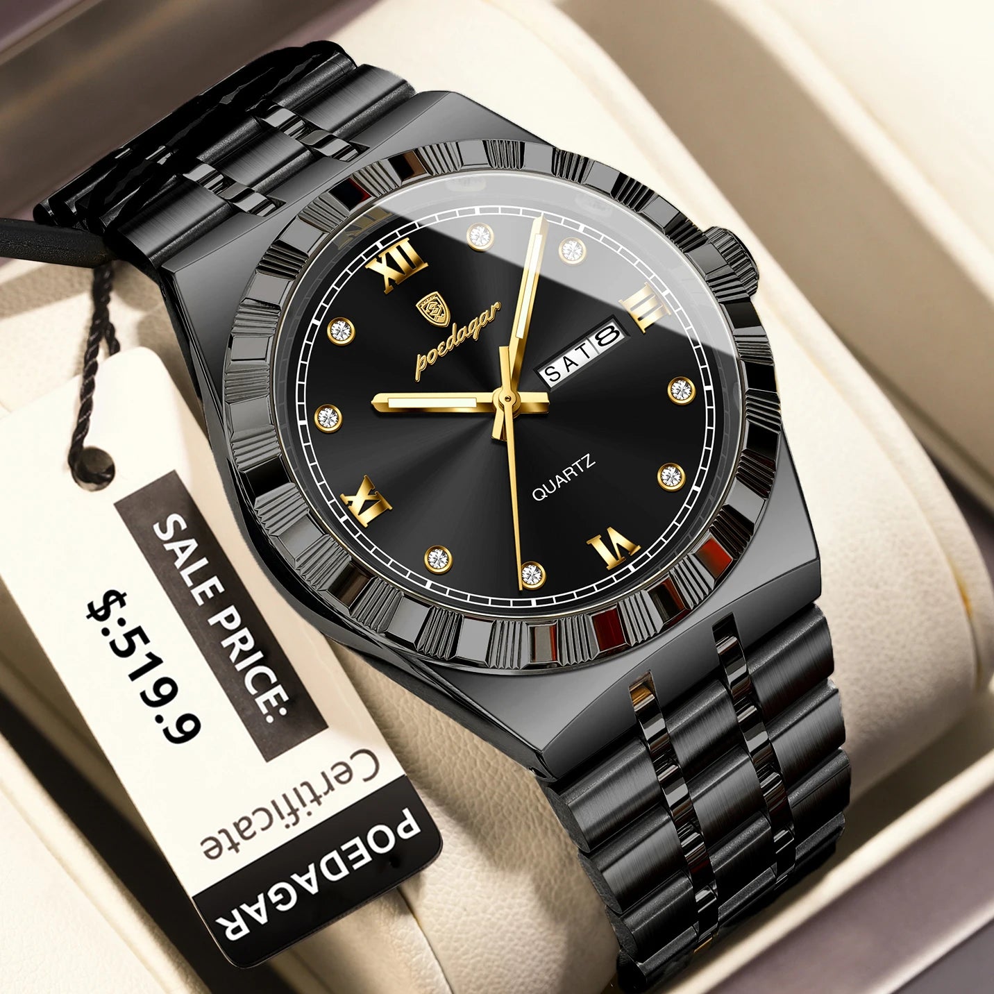 POEDAGAR luxe affaires homme montre étanche lumineux semaine Date montre pour homme en acier inoxydable à la mode montres à Quartz pour hommes