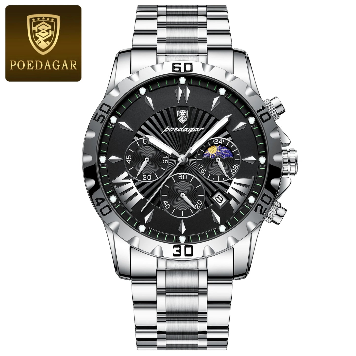 POEDAGAR montre de luxe de haute qualité pour homme étanche chronographe lumineux Date hommes montre en acier inoxydable Quartz montres pour hommes
