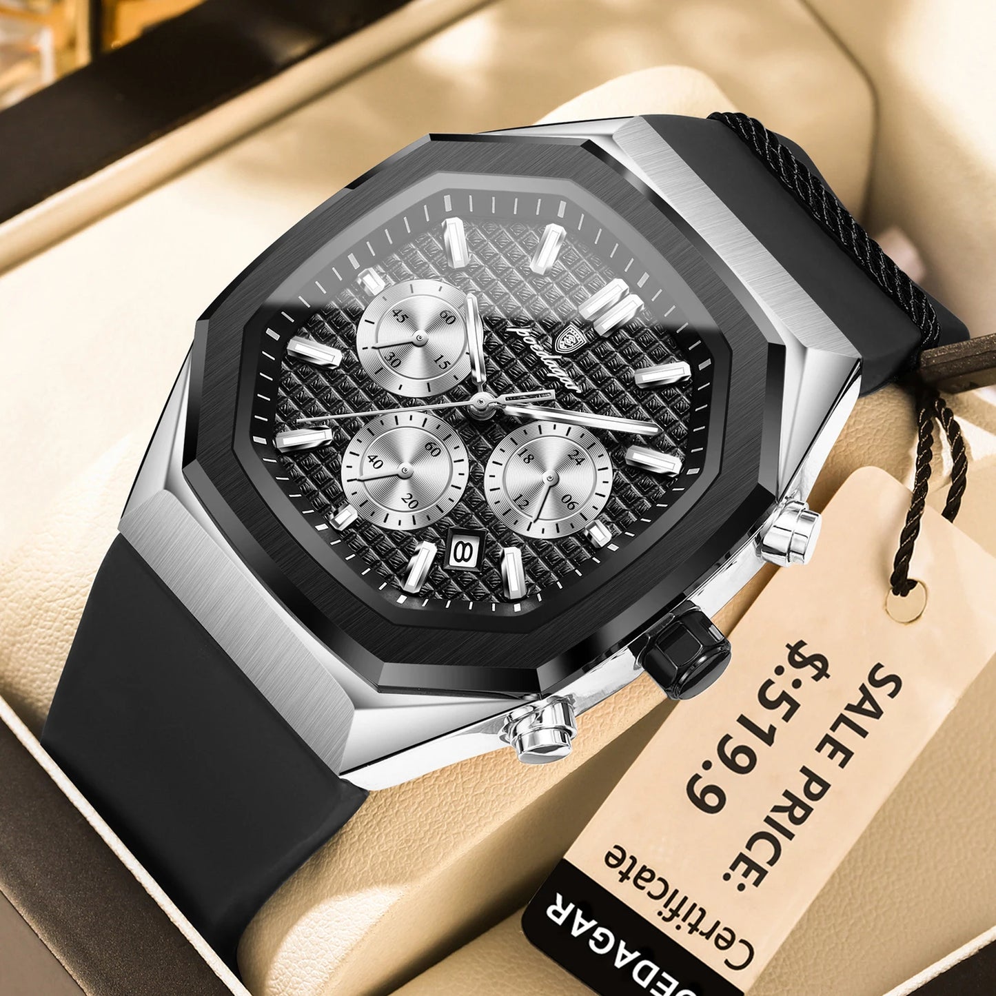 POEDAGAR affaires Quartz montre pour homme chronographe Date bracelet en Silicone homme montre étanche militaire lumineux montres pour hommes