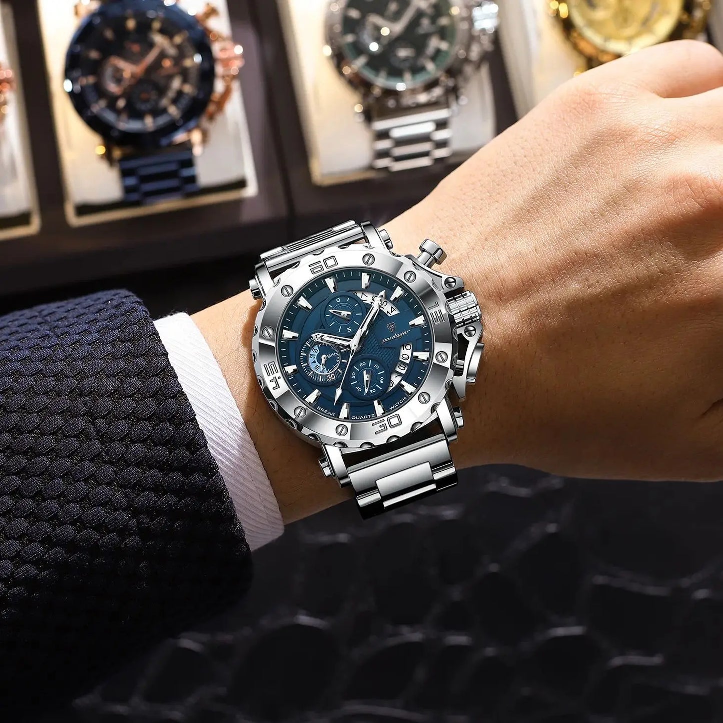 POEDAGAR montre de luxe pour hommes calendrier lumineux étanche homme horloge mâle chronographe acier inoxydable hommes montres à Quartz Reloj