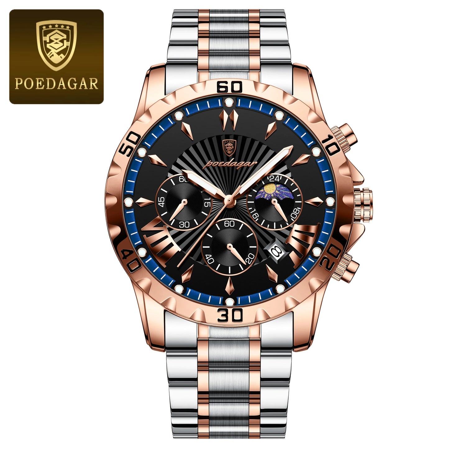 POEDAGAR montre de luxe de haute qualité pour homme étanche chronographe lumineux Date hommes montre en acier inoxydable Quartz montres pour hommes