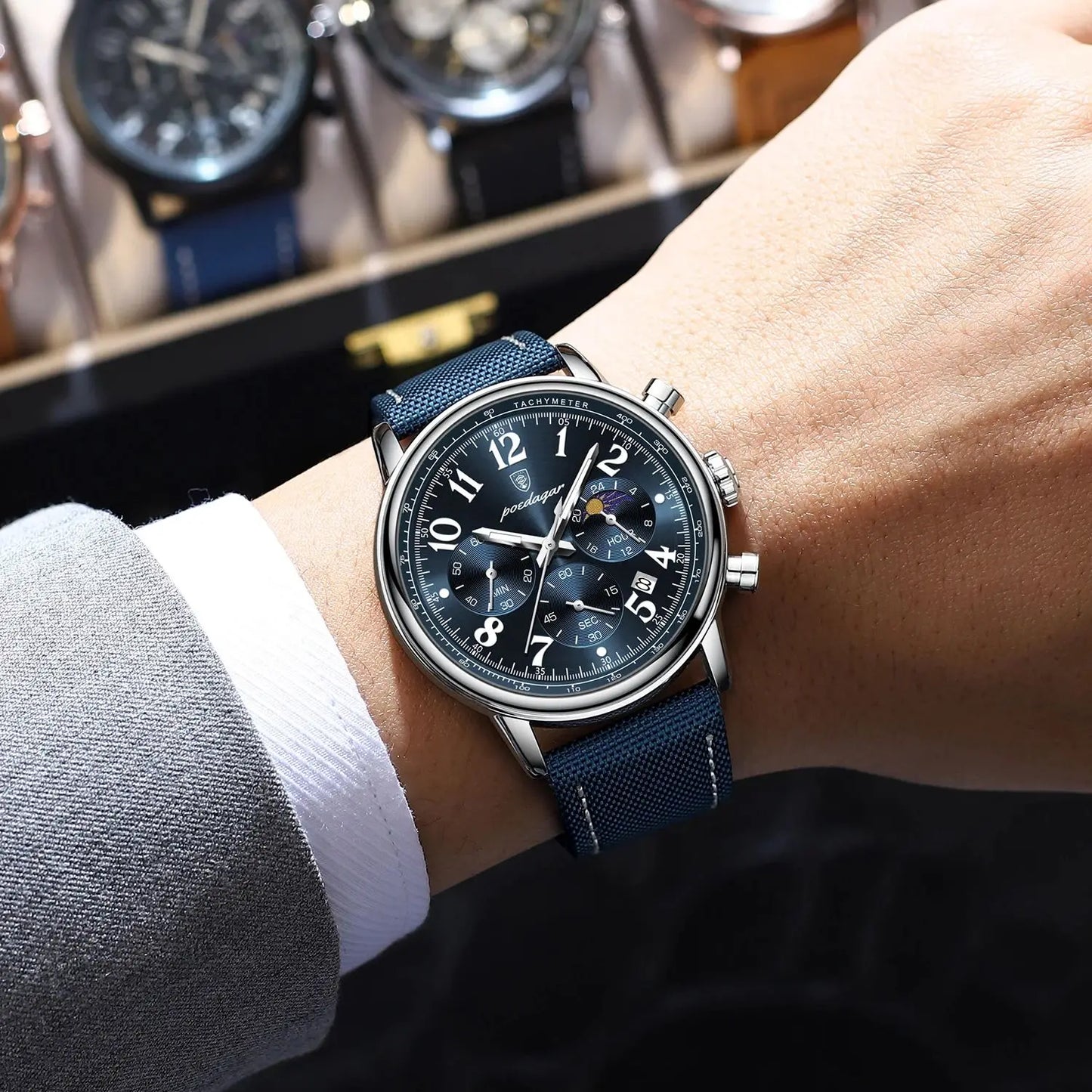 POEDAGAR luxe sport militaire hommes montre étanche lumineux chronographe Nylon cuir Date homme montre-bracelet Quartz hommes montres