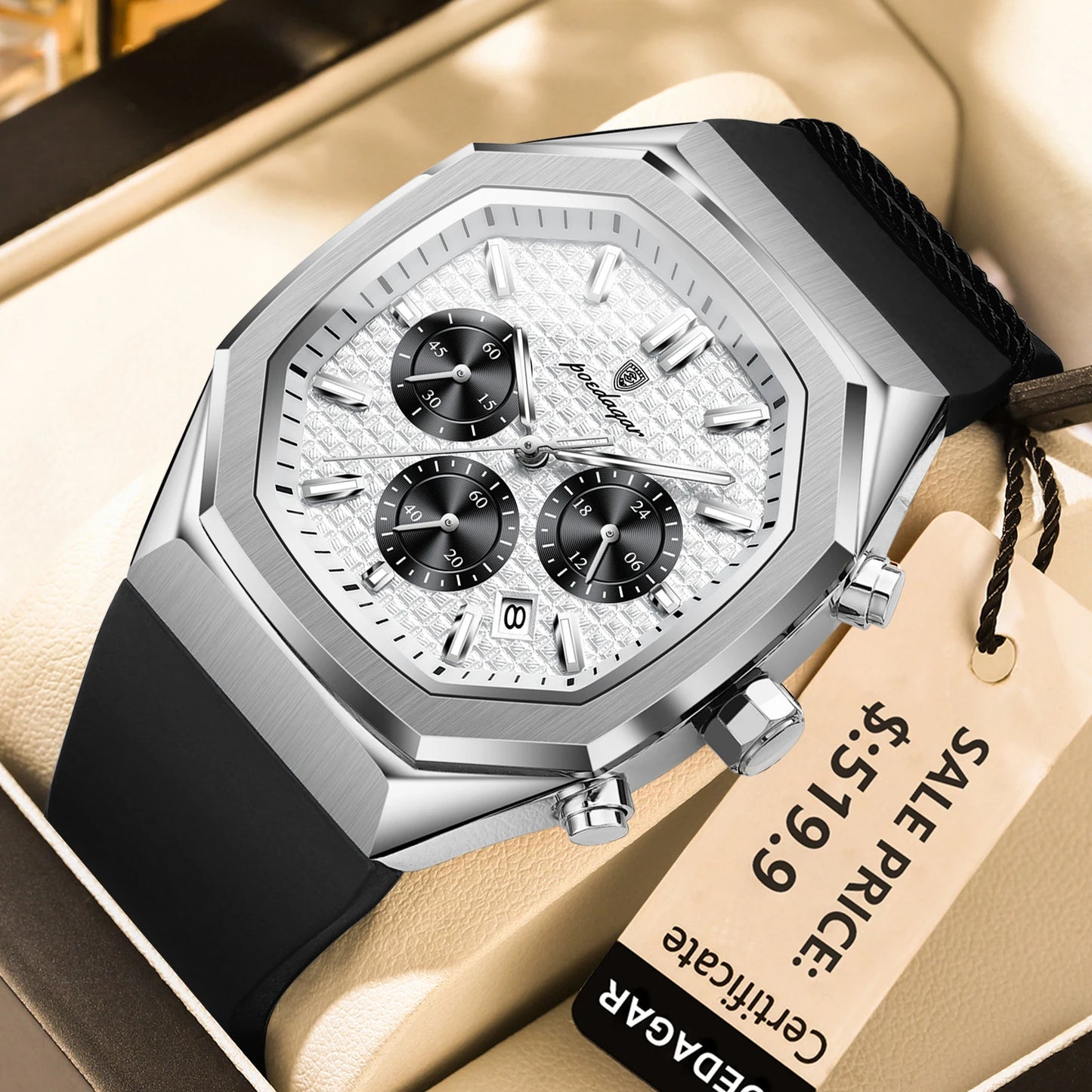 POEDAGAR affaires Quartz montre pour homme chronographe Date bracelet en Silicone homme montre étanche militaire lumineux montres pour hommes