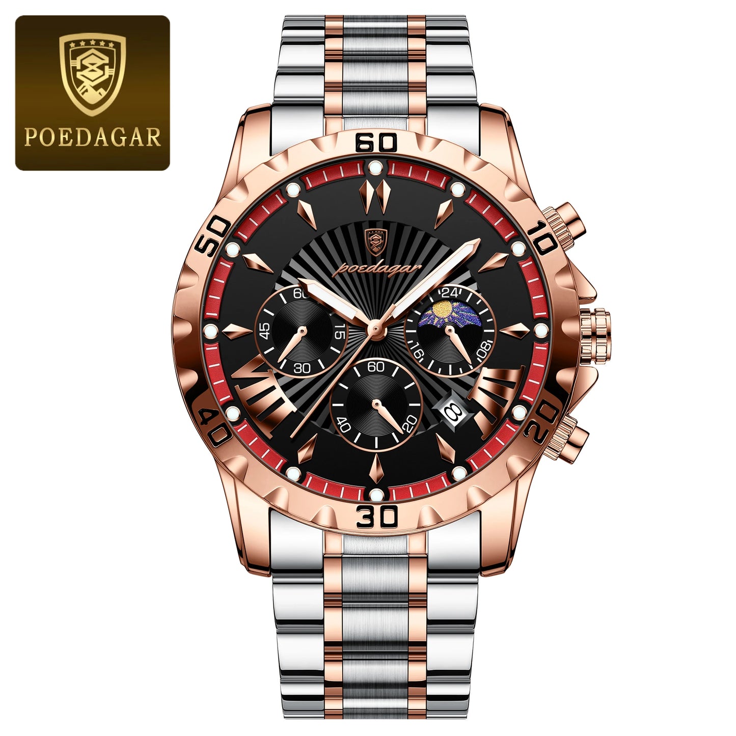 POEDAGAR montre de luxe de haute qualité pour homme étanche chronographe lumineux Date hommes montre en acier inoxydable Quartz montres pour hommes