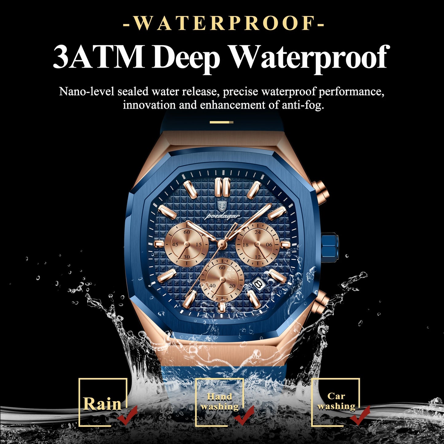 POEDAGAR affaires Quartz montre pour homme chronographe Date bracelet en Silicone homme montre étanche militaire lumineux montres pour hommes