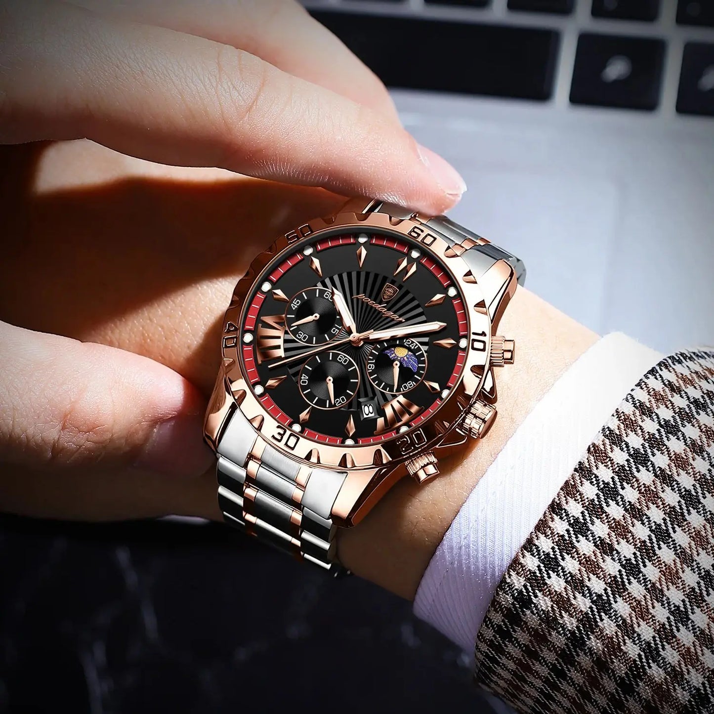 POEDAGAR montre de luxe de haute qualité pour homme étanche chronographe lumineux Date hommes montre en acier inoxydable Quartz montres pour hommes