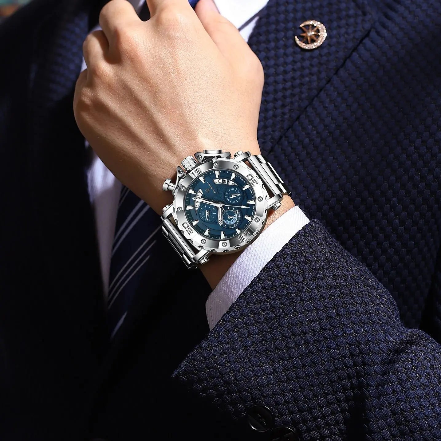 POEDAGAR montre de luxe pour hommes calendrier lumineux étanche homme horloge mâle chronographe acier inoxydable hommes montres à Quartz Reloj