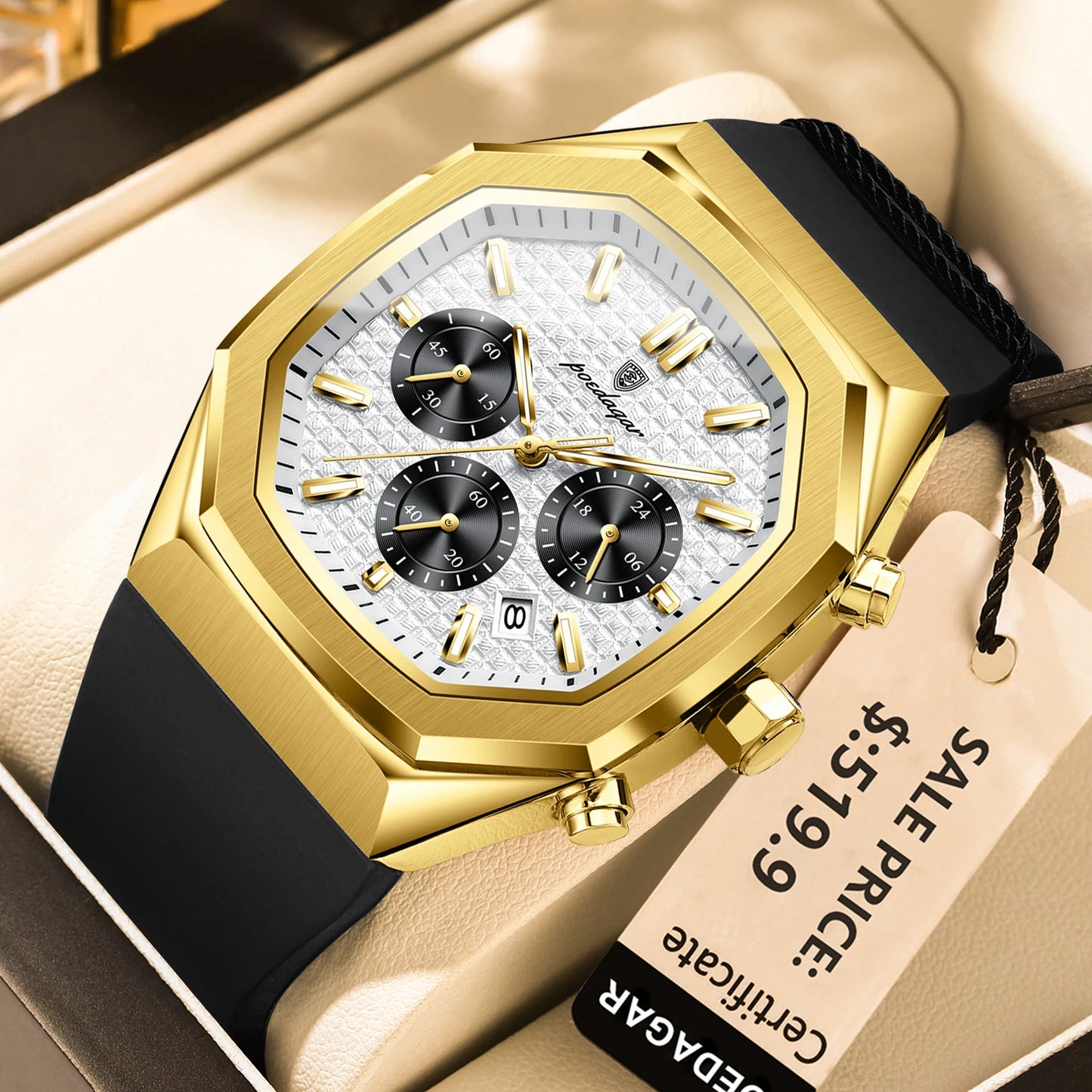 POEDAGAR affaires Quartz montre pour homme chronographe Date bracelet en Silicone homme montre étanche militaire lumineux montres pour hommes