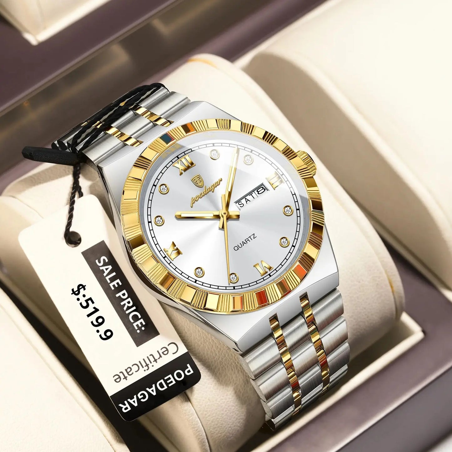 POEDAGAR luxe affaires homme montre étanche lumineux semaine Date montre pour homme en acier inoxydable à la mode montres à Quartz pour hommes