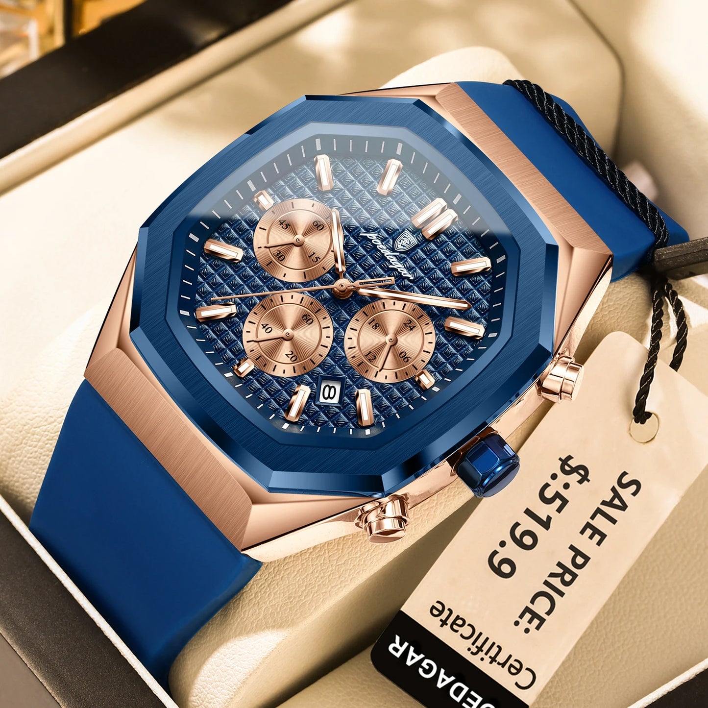 POEDAGAR affaires Quartz montre pour homme chronographe Date bracelet en Silicone homme montre étanche militaire lumineux montres pour hommes