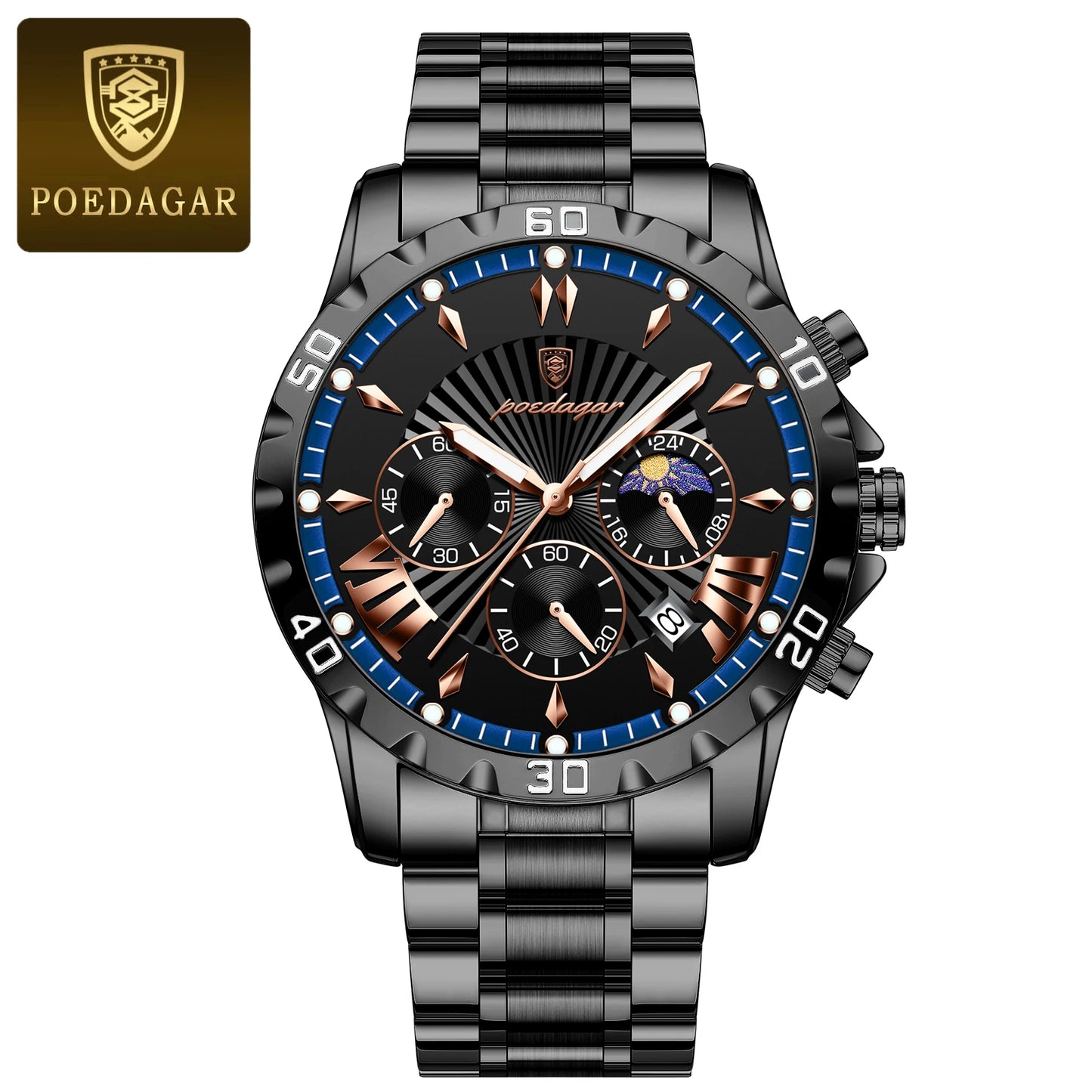 POEDAGAR montre de luxe de haute qualité pour homme étanche chronographe lumineux Date hommes montre en acier inoxydable Quartz montres pour hommes