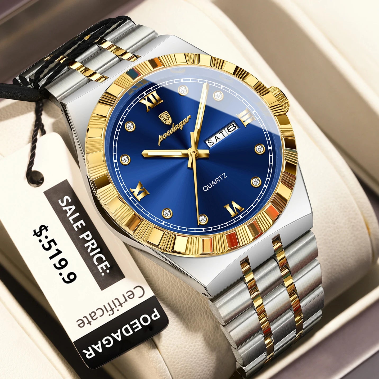 POEDAGAR luxe affaires homme montre étanche lumineux semaine Date montre pour homme en acier inoxydable à la mode montres à Quartz pour hommes