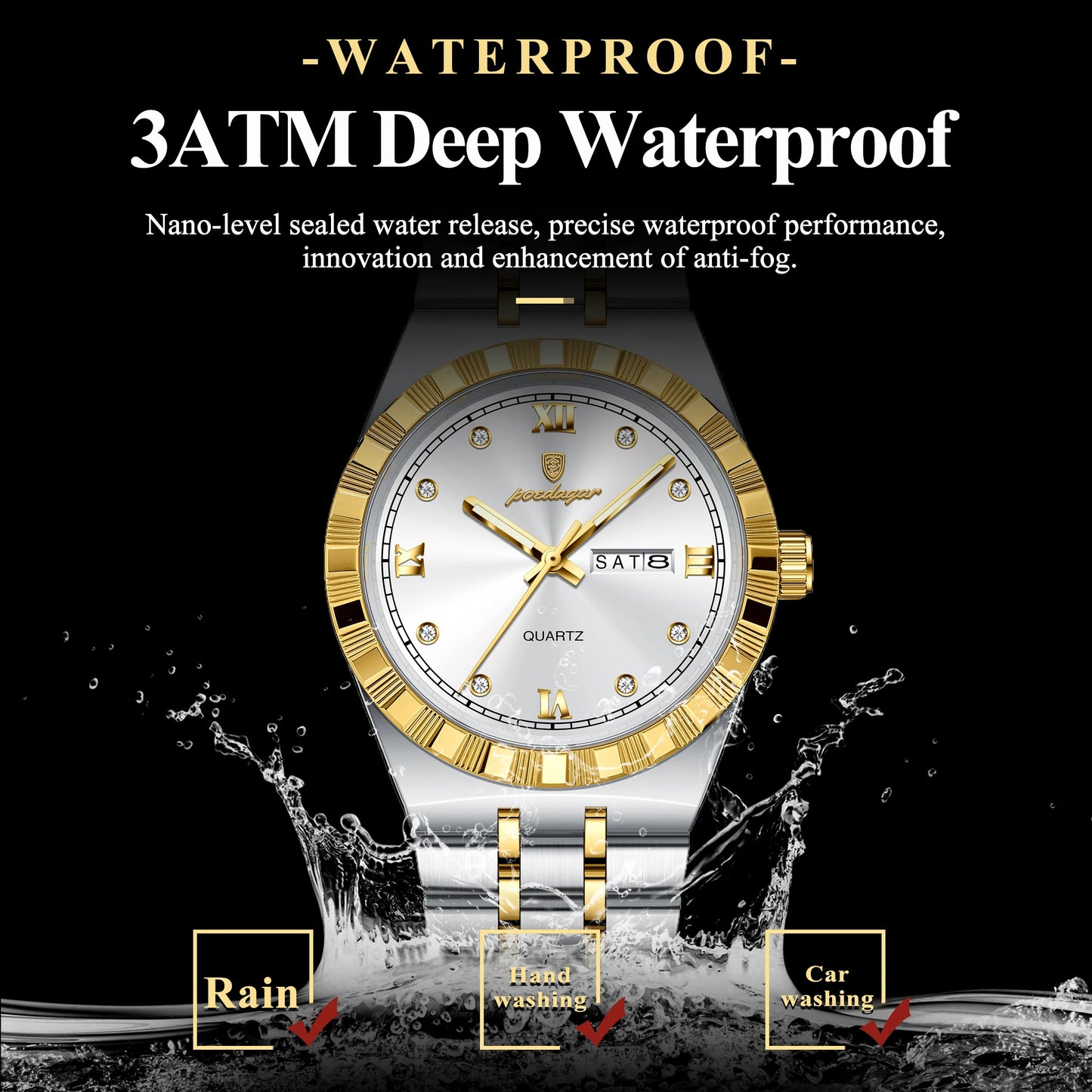 POEDAGAR luxe affaires homme montre étanche lumineux semaine Date montre pour homme en acier inoxydable à la mode montres à Quartz pour hommes