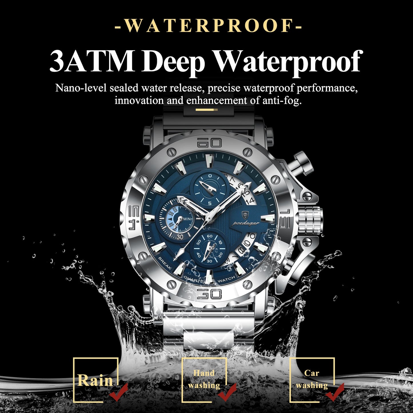 POEDAGAR montre de luxe pour hommes calendrier lumineux étanche homme horloge mâle chronographe acier inoxydable hommes montres à Quartz Reloj