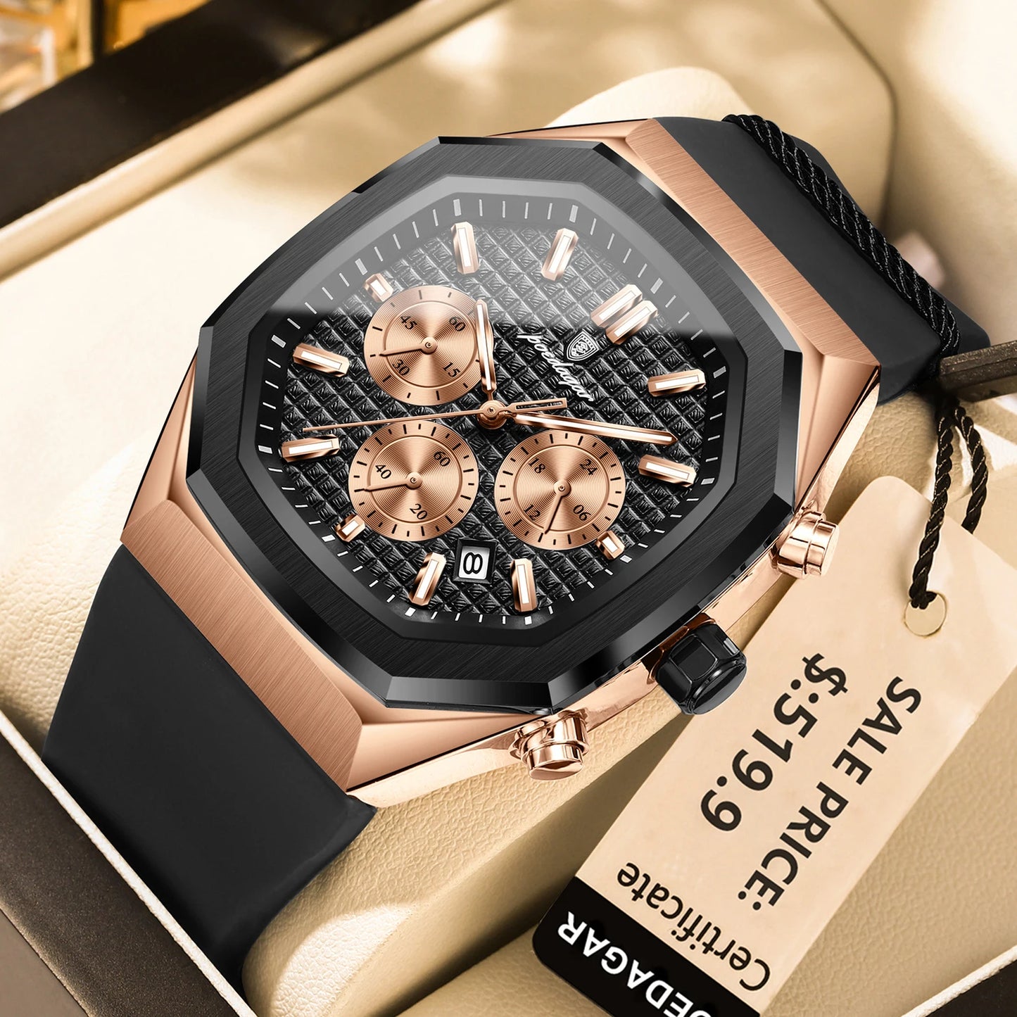 POEDAGAR affaires Quartz montre pour homme chronographe Date bracelet en Silicone homme montre étanche militaire lumineux montres pour hommes