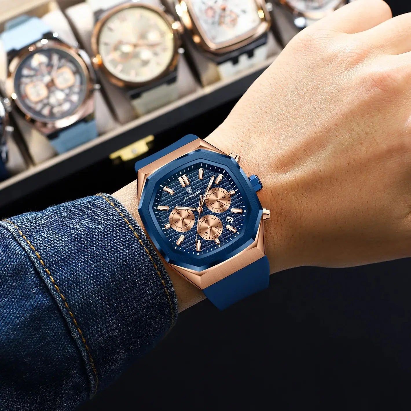 POEDAGAR affaires Quartz montre pour homme chronographe Date bracelet en Silicone homme montre étanche militaire lumineux montres pour hommes