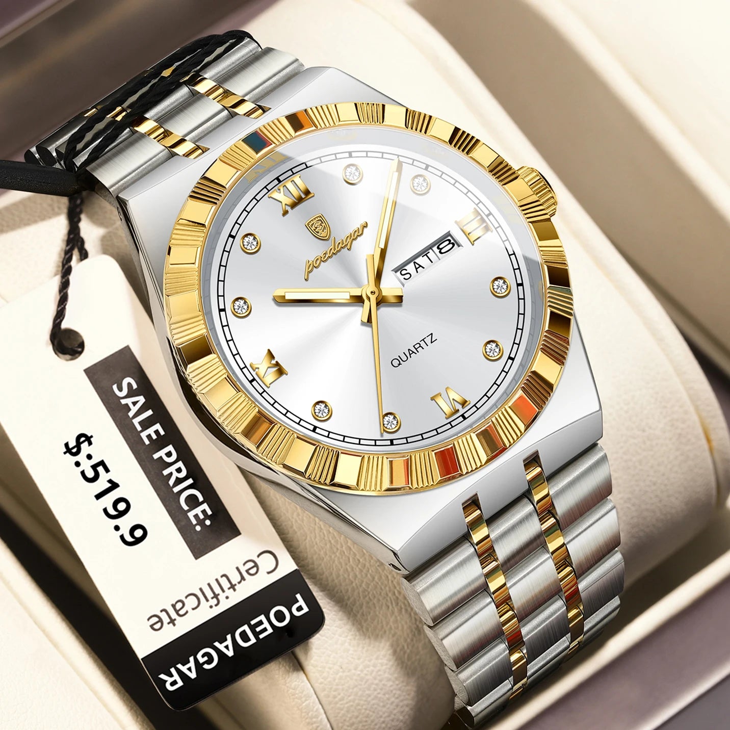 POEDAGAR luxe affaires homme montre étanche lumineux semaine Date montre pour homme en acier inoxydable à la mode montres à Quartz pour hommes