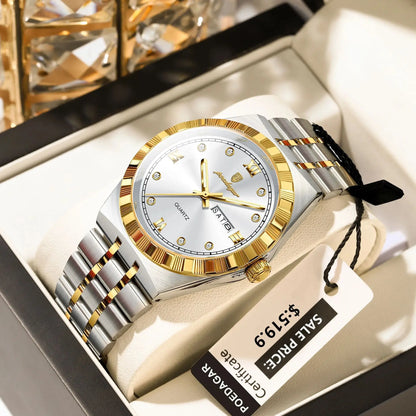 POEDAGAR luxe affaires homme montre étanche lumineux semaine Date montre pour homme en acier inoxydable à la mode montres à Quartz pour hommes