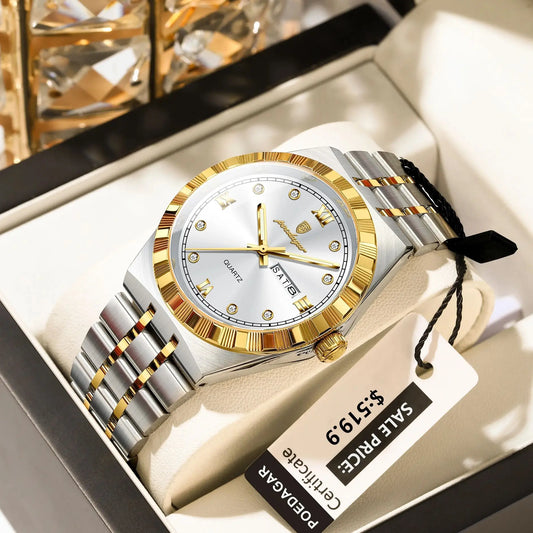 POEDAGAR luxe affaires homme montre étanche lumineux semaine Date montre pour homme en acier inoxydable à la mode montres à Quartz pour hommes