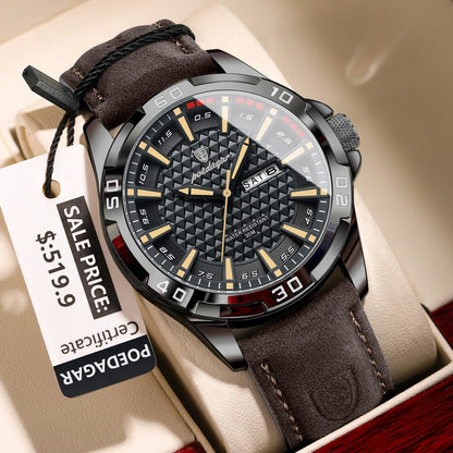 POEDAGAR Original homme montre-bracelet haut de gamme étanche lumineux Date semaine montre pour hommes Quartz Sport cuir hommes montres Reloj