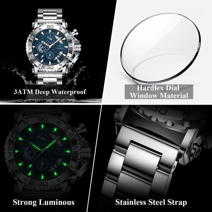 POEDAGAR montre de luxe pour hommes calendrier lumineux étanche homme horloge mâle chronographe acier inoxydable hommes montres à Quartz Reloj