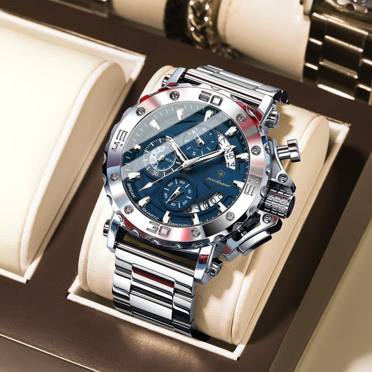 POEDAGAR montre de luxe pour hommes calendrier lumineux étanche homme horloge mâle chronographe acier inoxydable hommes montres à Quartz Reloj