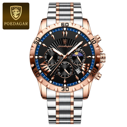 POEDAGAR montre de luxe de haute qualité pour homme étanche chronographe lumineux Date hommes montre en acier inoxydable Quartz montres pour hommes
