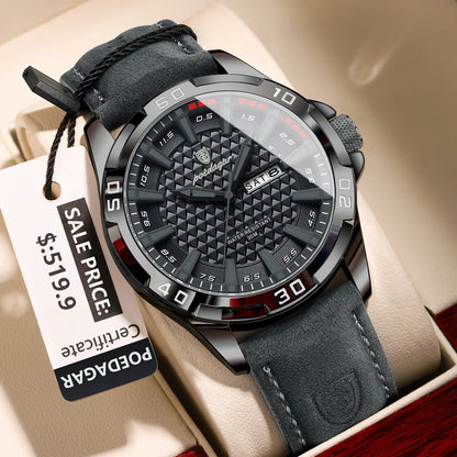 POEDAGAR Original homme montre-bracelet haut de gamme étanche lumineux Date semaine montre pour hommes Quartz Sport cuir hommes montres Reloj