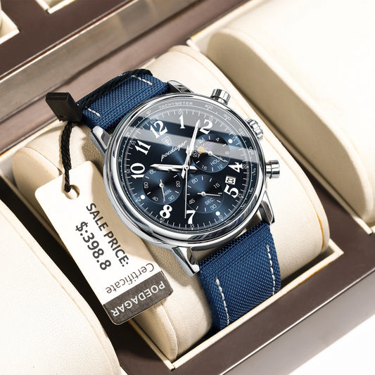 POEDAGAR luxe sport militaire hommes montre étanche lumineux chronographe Nylon cuir Date homme montre-bracelet Quartz hommes montres