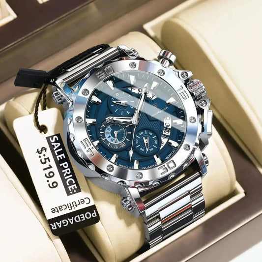 POEDAGAR montre de luxe pour hommes calendrier lumineux étanche homme horloge mâle chronographe acier inoxydable hommes montres à Quartz Reloj