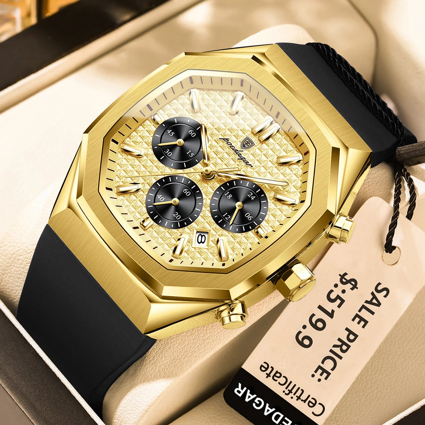 POEDAGAR affaires Quartz montre pour homme chronographe Date bracelet en Silicone homme montre étanche militaire lumineux montres pour hommes