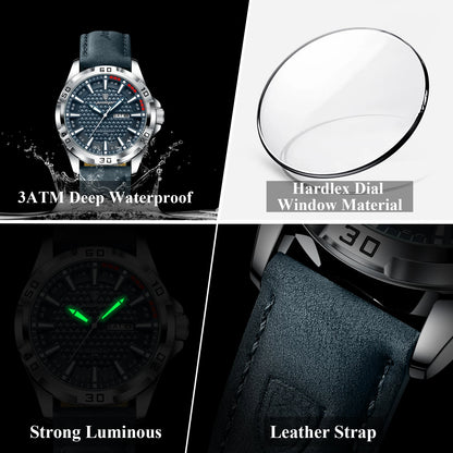 POEDAGAR Original homme montre-bracelet haut de gamme étanche lumineux Date semaine montre pour hommes Quartz Sport cuir hommes montres Reloj