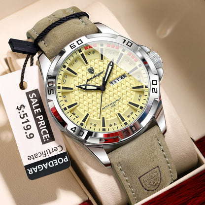POEDAGAR Original homme montre-bracelet haut de gamme étanche lumineux Date semaine montre pour hommes Quartz Sport cuir hommes montres Reloj
