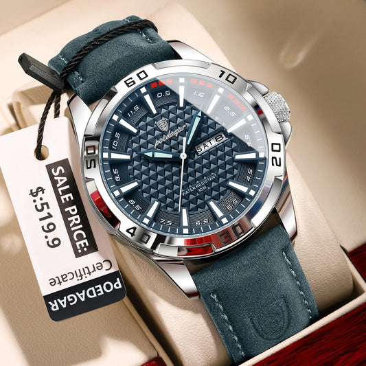POEDAGAR Original homme montre-bracelet haut de gamme étanche lumineux Date semaine montre pour hommes Quartz Sport cuir hommes montres Reloj