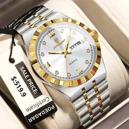 POEDAGAR luxe affaires homme montre étanche lumineux semaine Date montre pour homme en acier inoxydable à la mode montres à Quartz pour hommes